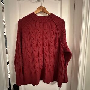 Aerie Maroon Cable Knit Sweater